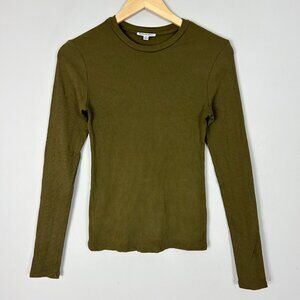 Reformation Olive Green Ribbed Fitted Long Sleeve Top Size Medium Women's